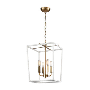 Atlas Kingdom 14'' Wide 4-Light Pendant - Vintage Aged Brass with White Shades for Elegant Illumination CL11788-BS