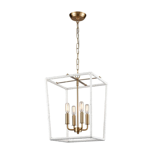 Atlas Kingdom 14'' Wide 4-Light Pendant - Vintage Aged Brass with White Shades for Elegant Illumination CL11788-BS