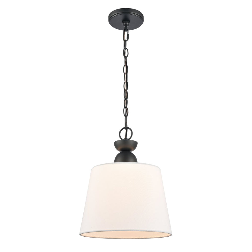 Atlas Kistler 12" Wide 1-Light Pendant - Charcoal Finish with Tapered Linen Shade for Modern Spaces CL11789-BK