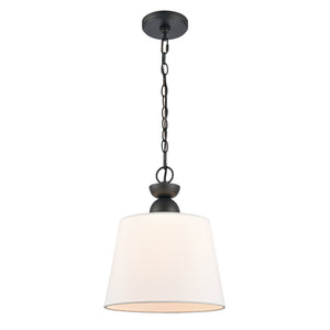 Atlas Kistler 12" Wide 1-Light Pendant - Charcoal Finish with Tapered Linen Shade for Modern Spaces CL11789-BK