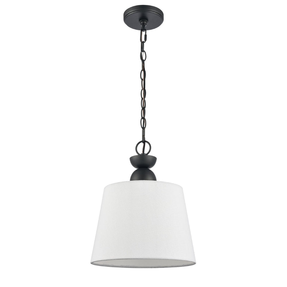 Atlas Kistler 12" Wide 1-Light Pendant - Charcoal Finish with Tapered Linen Shade for Modern Spaces CL11789-BK