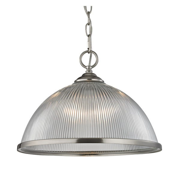 Atlas Liberty Park 15" Pendant Light - Elegant Brushed Nickel Fixture with Ribbed Glass Shade for Home CL11792-NK