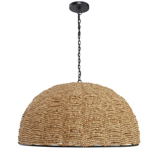 Atlas Martin Coastal-Inspired Pendant Light with Hand-Strung Mango Wood Beads for Modern Interiors Martin 30'' Wide 1-Light Pendant CL11798-NA