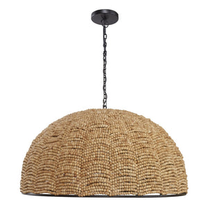 Atlas Martin Coastal-Inspired Pendant Light with Hand-Strung Mango Wood Beads for Modern Interiors Martin 30'' Wide 1-Light Pendant CL11798-NA