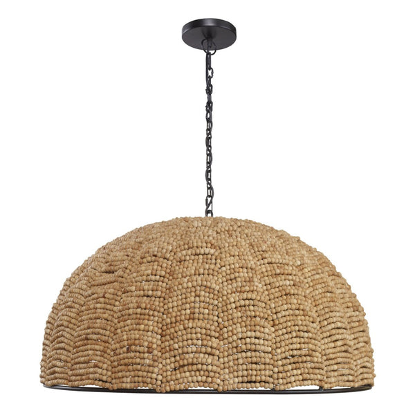 Atlas Martin Coastal-Inspired Pendant Light with Hand-Strung Mango Wood Beads for Modern Interiors Martin 30'' Wide 1-Light Pendant CL11798-NA