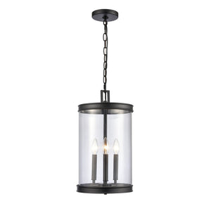 Atlas Mendoza 3-Light Pendant Fixture - Elegant Lantern Design with Clear Glass and Metal Accents for Home Matte Black CL11800-BK