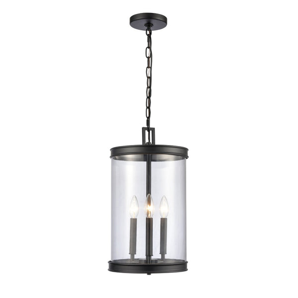 Atlas Mendoza 3-Light Pendant Fixture - Elegant Lantern Design with Clear Glass and Metal Accents for Home Matte Black CL11800-BK