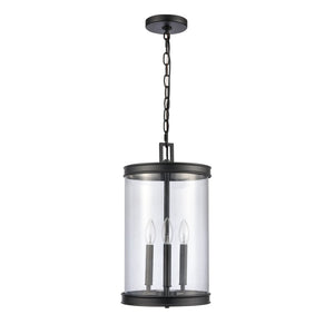 Atlas Mendoza 3-Light Pendant Fixture - Elegant Lantern Design with Clear Glass and Metal Accents for Home Matte Black CL11800-BK