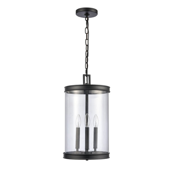 Atlas Mendoza 3-Light Pendant Fixture - Elegant Lantern Design with Clear Glass and Metal Accents for Home Matte Black CL11800-BK