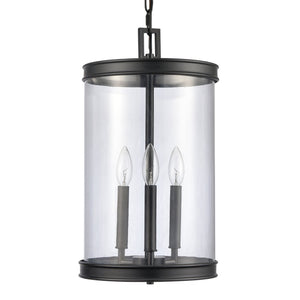 Atlas Mendoza 3-Light Pendant Fixture - Elegant Lantern Design with Clear Glass and Metal Accents for Home Matte Black CL11800-BK