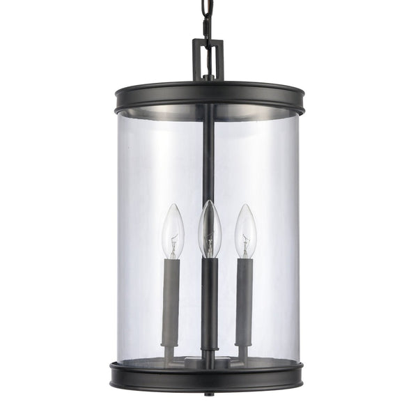 Atlas Mendoza 3-Light Pendant Fixture - Elegant Lantern Design with Clear Glass and Metal Accents for Home Matte Black CL11800-BK