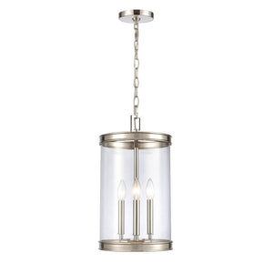Atlas Mendoza 3-Light Pendant Fixture - Elegant Lantern Design with Clear Glass and Metal Accents for Home Polished Nickel 10.25'' CL11800-NK