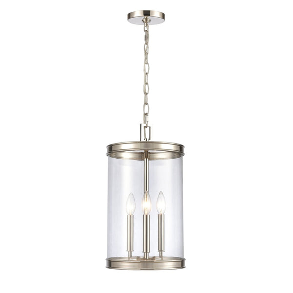 Atlas Mendoza 3-Light Pendant Fixture - Elegant Lantern Design with Clear Glass and Metal Accents for Home Polished Nickel 10.25'' CL11800-NK