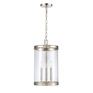 Atlas Mendoza 3-Light Pendant Fixture - Elegant Lantern Design with Clear Glass and Metal Accents for Home Polished Nickel 10.25'' CL11800-NK