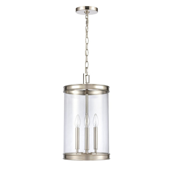 Atlas Mendoza 3-Light Pendant Fixture - Elegant Lantern Design with Clear Glass and Metal Accents for Home Polished Nickel 10.25'' CL11800-NK