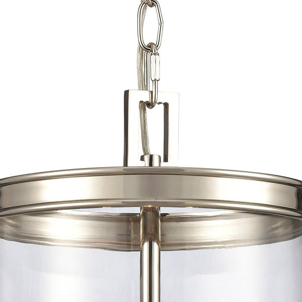 Atlas Mendoza 3-Light Pendant Fixture - Elegant Lantern Design with Clear Glass and Metal Accents for Home Polished Nickel 10.25'' CL11800-NK