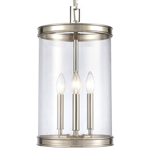Atlas Mendoza 3-Light Pendant Fixture - Elegant Lantern Design with Clear Glass and Metal Accents for Home Polished Nickel 10.25'' CL11800-NK
