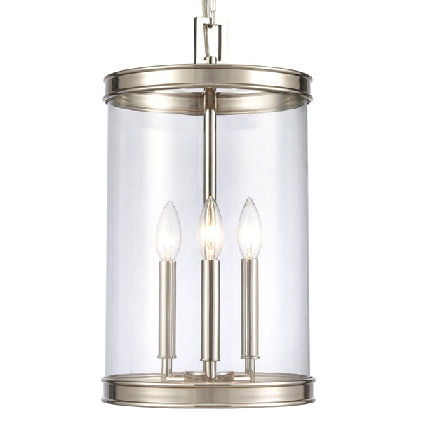 Atlas Mendoza 3-Light Pendant Fixture - Elegant Lantern Design with Clear Glass and Metal Accents for Home Polished Nickel 10.25'' CL11800-NK