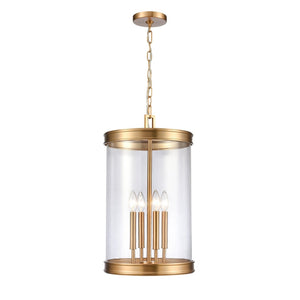 Atlas Mendoza 3-Light Pendant Fixture - Elegant Lantern Design with Clear Glass and Metal Accents for Home Brushed Gold CL11801-GD