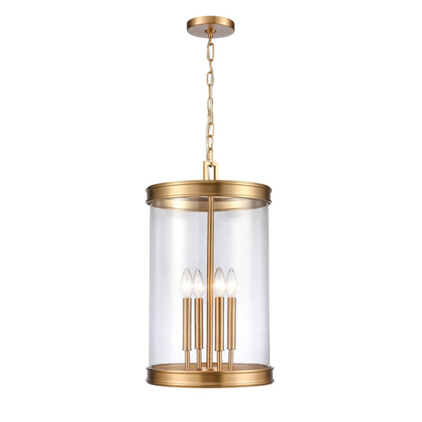 Atlas Mendoza 3-Light Pendant Fixture - Elegant Lantern Design with Clear Glass and Metal Accents for Home Brushed Gold CL11801-GD