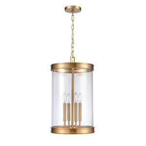 Atlas Mendoza 3-Light Pendant Fixture - Elegant Lantern Design with Clear Glass and Metal Accents for Home Brushed Gold CL11801-GD