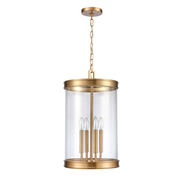 Atlas Mendoza 3-Light Pendant Fixture - Elegant Lantern Design with Clear Glass and Metal Accents for Home Brushed Gold CL11801-GD