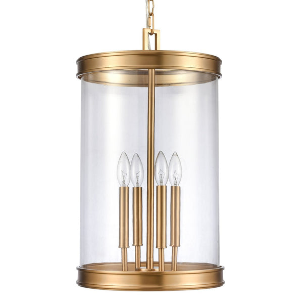 Atlas Mendoza 3-Light Pendant Fixture - Elegant Lantern Design with Clear Glass and Metal Accents for Home Brushed Gold CL11801-GD