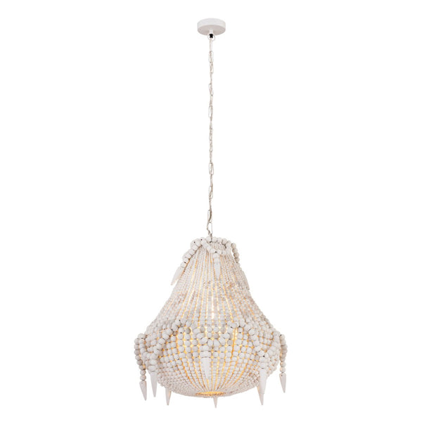 Atlas Phoebe Grove 18'' Coastal Pendant Light - Elegant Wooden Bead Chandelier for Modern Spaces CL11812-WH