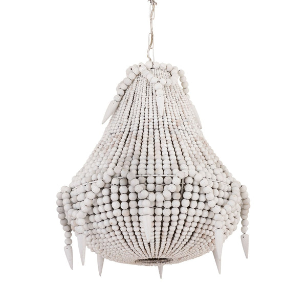 Atlas Phoebe Grove 18'' Coastal Pendant Light - Elegant Wooden Bead Chandelier for Modern Spaces CL11812-WH