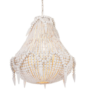 Atlas Phoebe Grove 18'' Coastal Pendant Light - Elegant Wooden Bead Chandelier for Modern Spaces CL11812-WH