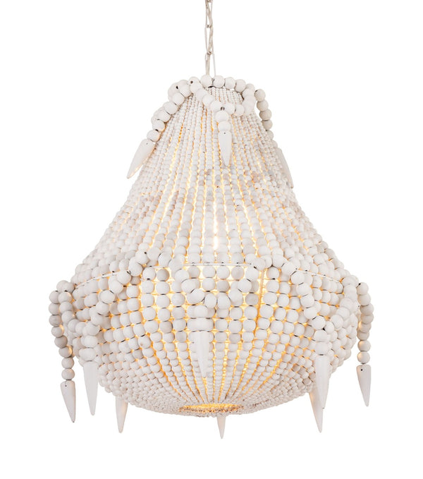 Atlas Phoebe Grove 18'' Coastal Pendant Light - Elegant Wooden Bead Chandelier for Modern Spaces CL11812-WH