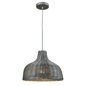 Atlas Pleasant Fields 14" Woven Wicker Pendant Light - Weathered Gray for Modern Rustic Charm & Warmth CL11815-GY