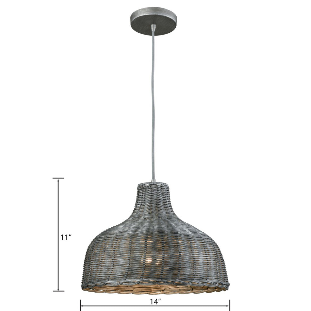 Atlas Pleasant Fields 14" Woven Wicker Pendant Light - Weathered Gray for Modern Rustic Charm & Warmth CL11815-GY