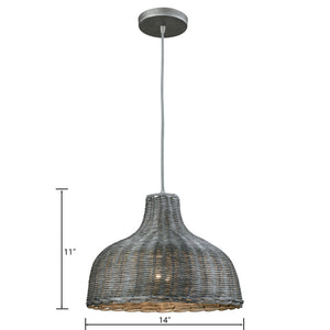 Atlas Pleasant Fields 14" Woven Wicker Pendant Light - Weathered Gray for Modern Rustic Charm & Warmth CL11815-GY