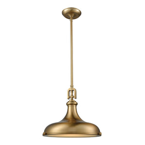 Atlas Rutherford Vintage 15" Pendant Light - Satin Brass Finish with Frosted Glass Diffuser for Warm Glow CL11819-BS1