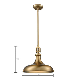 Atlas Rutherford Vintage 15" Pendant Light - Satin Brass Finish with Frosted Glass Diffuser for Warm Glow CL11819-BS1