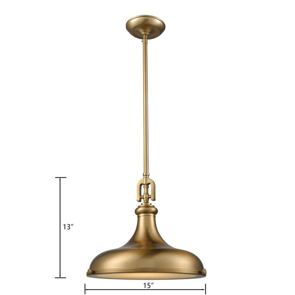 Atlas Rutherford Vintage 15" Pendant Light - Satin Brass Finish with Frosted Glass Diffuser for Warm Glow CL11819-BS1