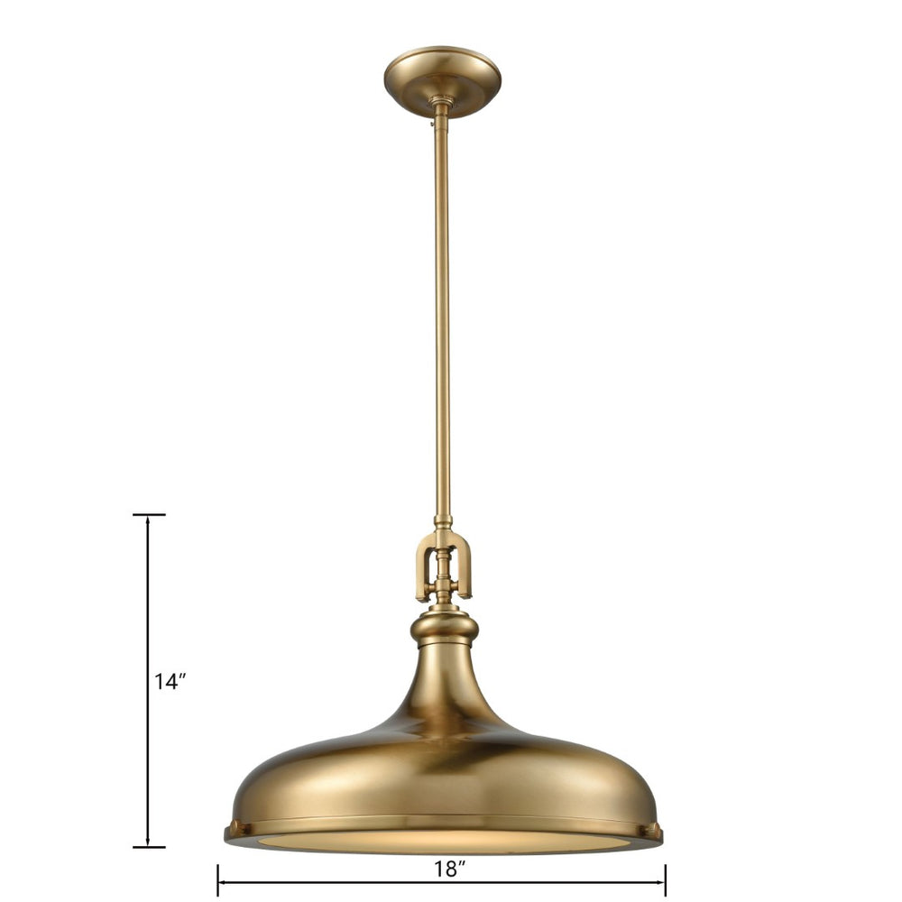 Atlas Rutherford Elegant 1-Light Pendant with Frosted Glass Diffuser for Vintage-Inspired Indoor Lighting Satin Brass CL11820-BS