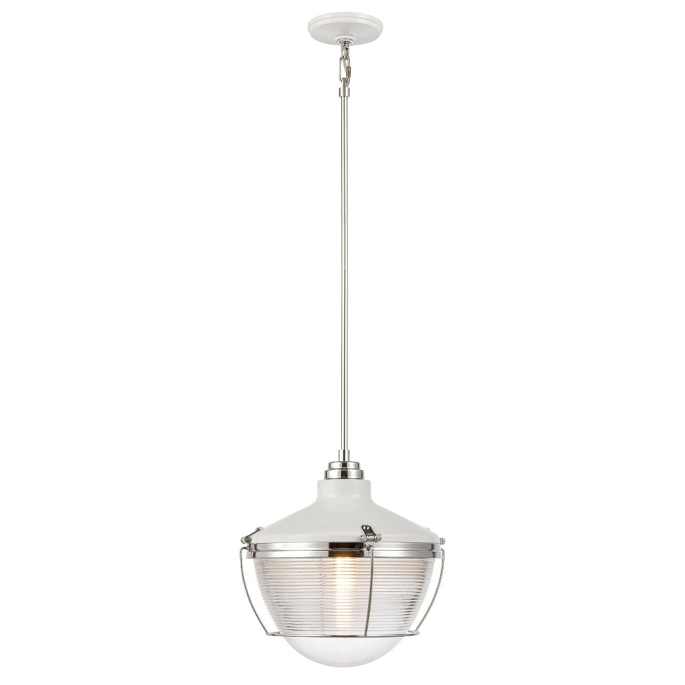 Atlas Seaway 14'' Wide Nautical-Industrial Pendant Light - Ribbed Glass & Two-Tone Finish for Style CL11823-WH