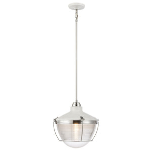 Atlas Seaway 14'' Wide Nautical-Industrial Pendant Light - Ribbed Glass & Two-Tone Finish for Style CL11823-WH