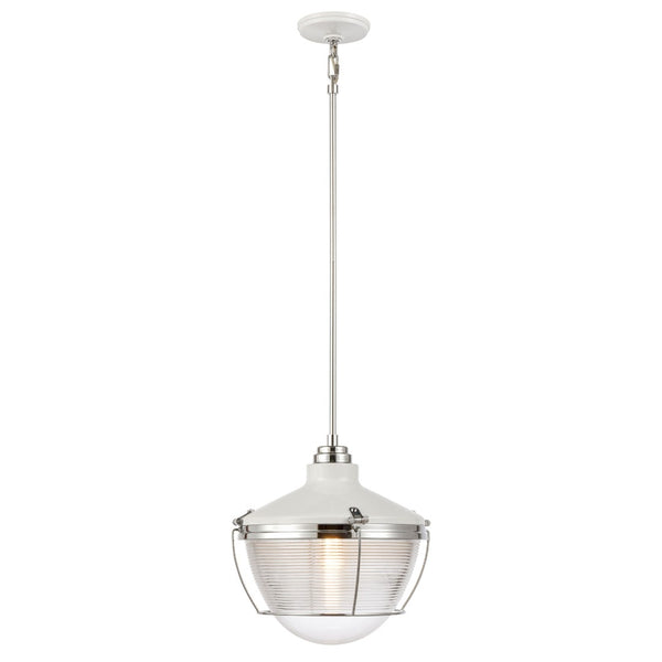 Atlas Seaway 14'' Wide Nautical-Industrial Pendant Light - Ribbed Glass & Two-Tone Finish for Style CL11823-WH