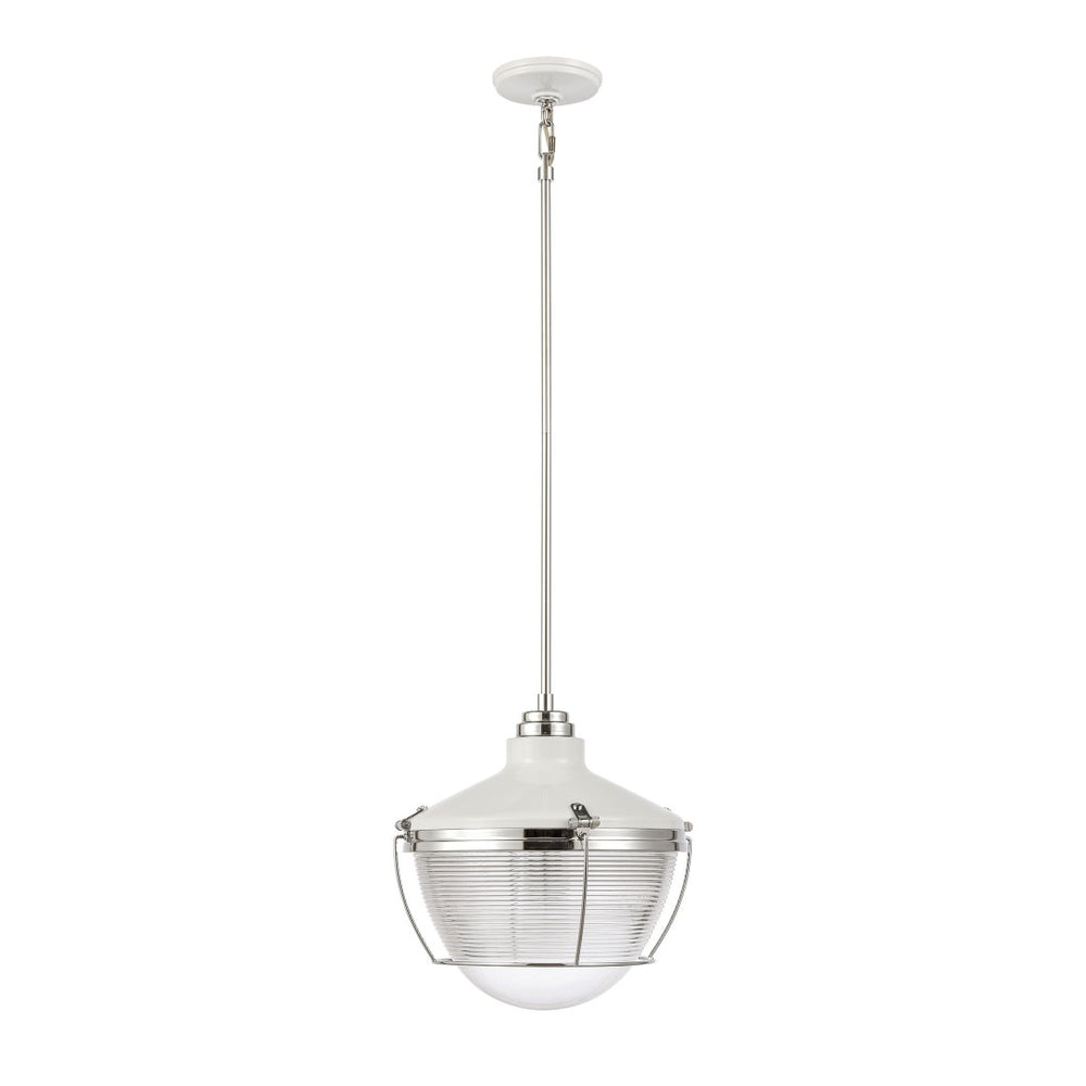 Atlas Seaway 14'' Wide Nautical-Industrial Pendant Light - Ribbed Glass & Two-Tone Finish for Style CL11823-WH