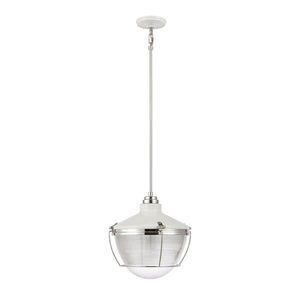 Atlas Seaway 14'' Wide Nautical-Industrial Pendant Light - Ribbed Glass & Two-Tone Finish for Style CL11823-WH