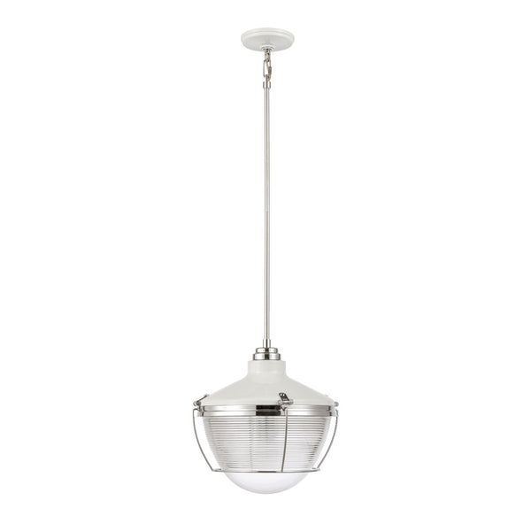 Atlas Seaway 14'' Wide Nautical-Industrial Pendant Light - Ribbed Glass & Two-Tone Finish for Style CL11823-WH