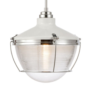 Atlas Seaway 14'' Wide Nautical-Industrial Pendant Light - Ribbed Glass & Two-Tone Finish for Style CL11823-WH