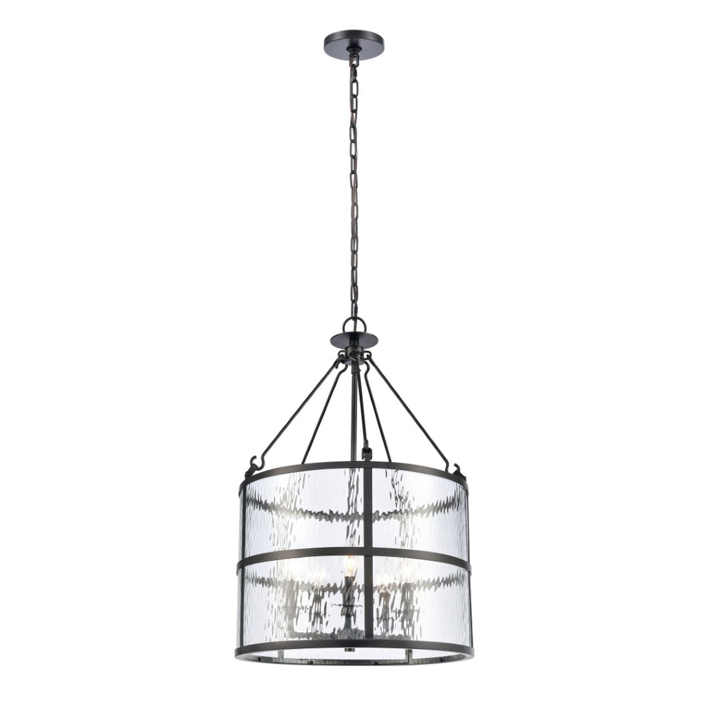 Atlas Solace 5-Light Pendant - 18” Wide Matte Black Fixture with Clear Ripple Glass for Modern Elegance CL11827-BK