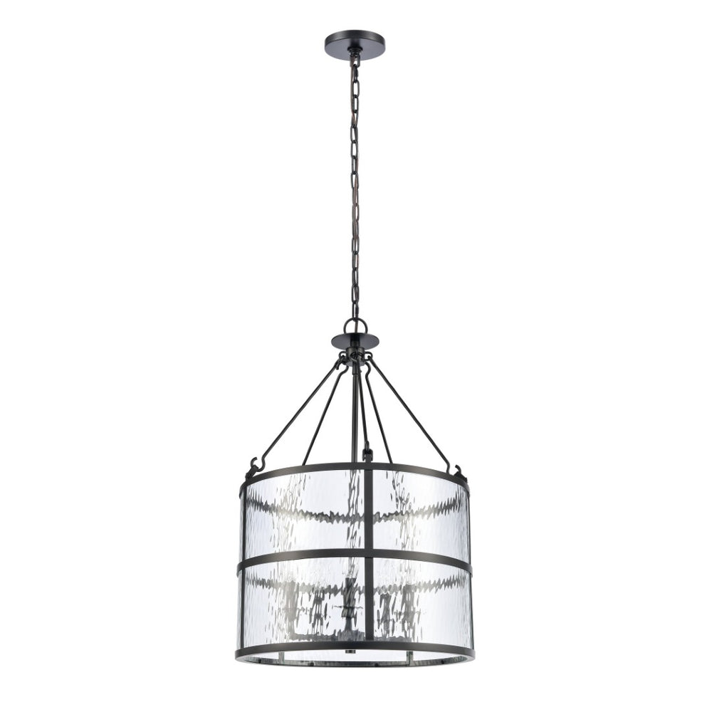 Atlas Solace 5-Light Pendant - 18” Wide Matte Black Fixture with Clear Ripple Glass for Modern Elegance CL11827-BK