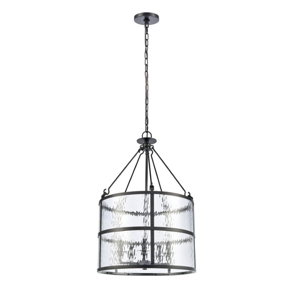 Atlas Solace 5-Light Pendant - 18” Wide Matte Black Fixture with Clear Ripple Glass for Modern Elegance CL11827-BK
