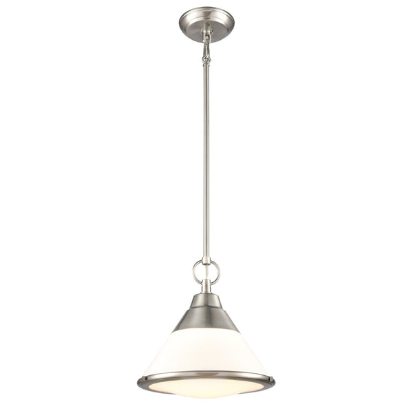 Atlas Sven 12" Wide Modern Nordic 1-Light Pendant – Stylish Fixture with Frosted Glass Diffuser for Homes Satin Nickel CL11832-NK