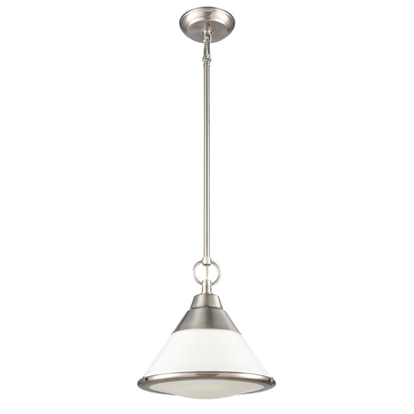 Atlas Sven 12" Wide Modern Nordic 1-Light Pendant – Stylish Fixture with Frosted Glass Diffuser for Homes Satin Nickel CL11832-NK